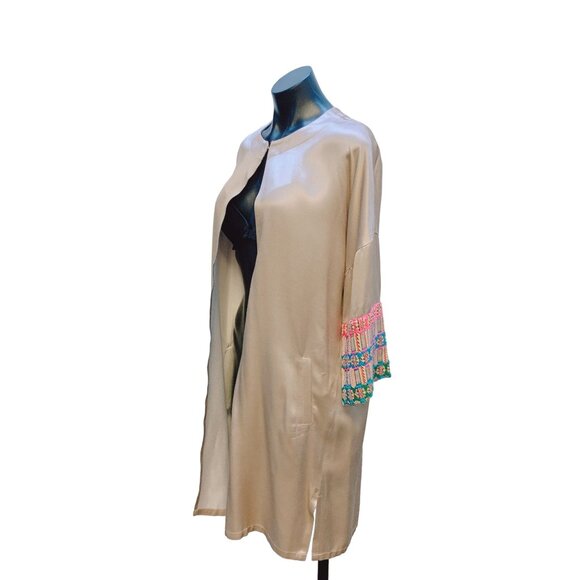 NWOT Vilagallo Beige Embroidered Sleeve Open Front Jacket 40 (6) - Picture 4 of 7